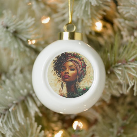 Afrocentric Christmas Queen Keramik Kugel-Ornament (Baum)