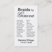 Afrocentric flicht Haar-Stylisten - Tan Visitenkarte (Rückseite)