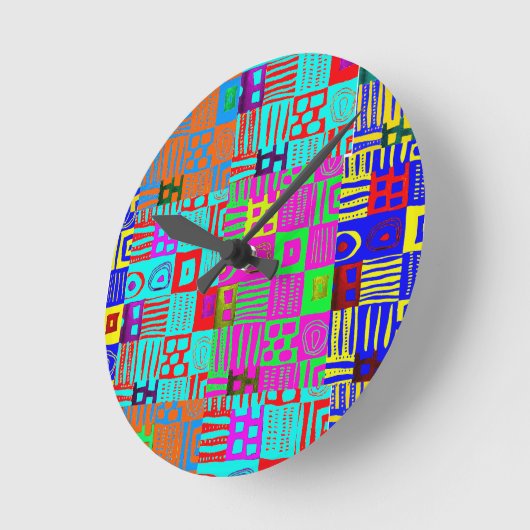 Afrocentric Geometric Motif Multicolored Runde Wanduhr (Winkel)
