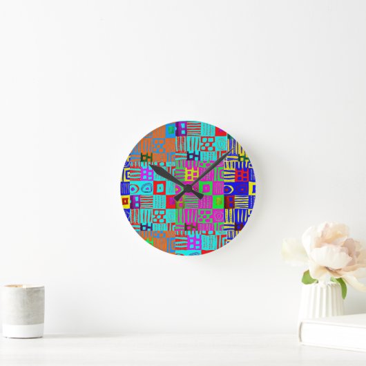 Afrocentric Geometric Motif Multicolored Runde Wanduhr (Zuhause)