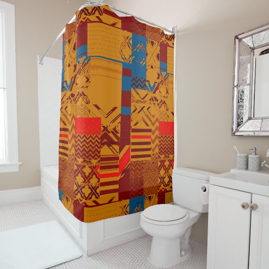 Afrocentric Geometric Print Shower Curtain  Duschvorhang