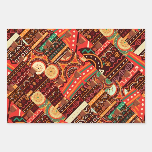 Afrocentric Kente Tribal Muster Wrapping Paper S Geschenkpapier Set (Vorderseite 2)