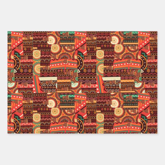 Afrocentric Kente Tribal Muster Wrapping Paper S Geschenkpapier Set (Vorderseite)