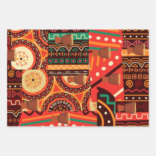 Afrocentric Kente Tribal Pattern Geschenkpapier Set (Vorderseite)