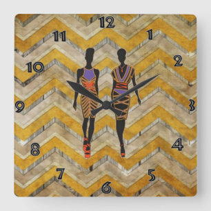 Afrocentric Silhouette-Wand-Uhr Quadratische Wanduhr