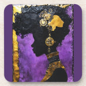 Afrofuturistische Steampunkweibchen in Lila Getränkeuntersetzer (Vorderseite)