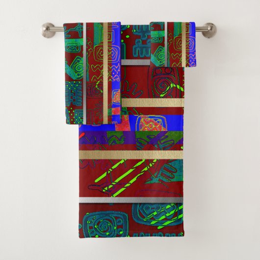 Afrozentrische Abstrakte Symbole Badhandtuch Set (Insitu)