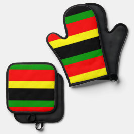 Afrozentrische Streifen Ofenhandschuh & Topflappen-Set