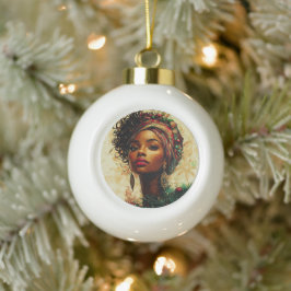 Afrozentrische Weihnachtskönigin Keramik Kugel-Ornament