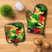 Afrozentrische Wirbel Ofenhandschuh & Topflappen-Set (Oben Unten)