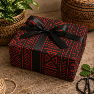 Afrozentrisches fettgedrucktes rot-schwarzes triba geschenkpapier