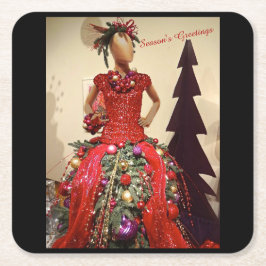 Afrozentrisches Kleid Form Mannequin Weihnachtsbau Rechteckiger Pappuntersetzer