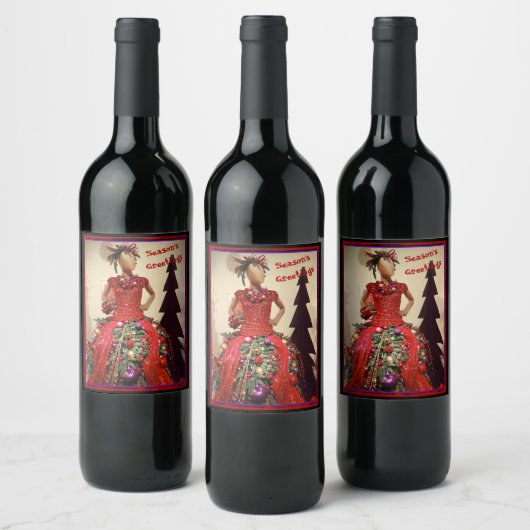 Afrozentrisches Kleid Form Mannequin Weihnachtsbau Weinetikett (Flaschen)