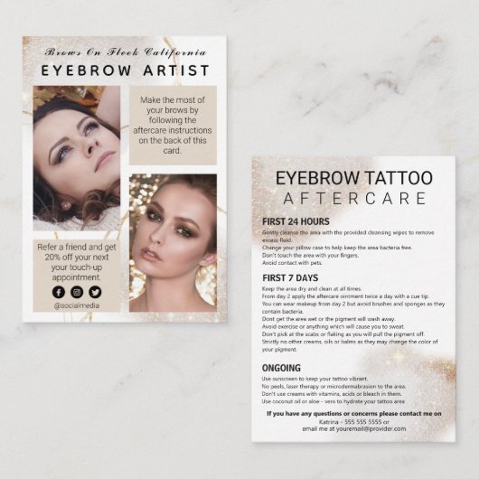 Aftercare Eyebrow Tattoo Cards Visitenkarte (Vorne/Hinten)