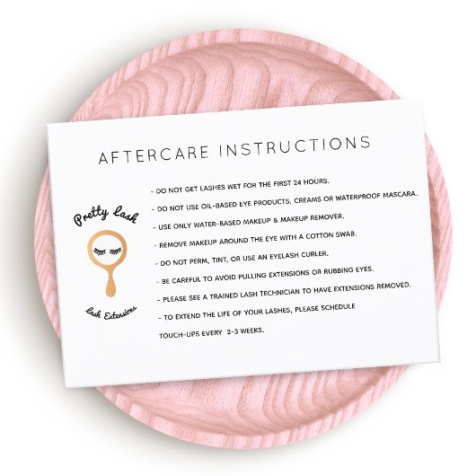 AfterCare für Lash Extensions Salon Visitenkarte
