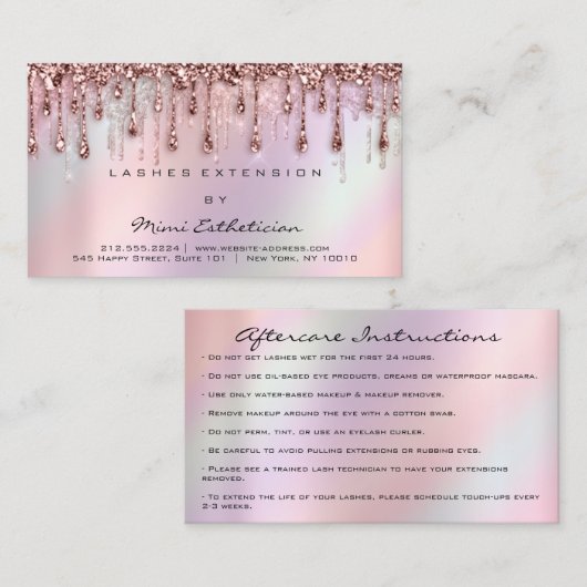 Aftercare Instruction Eyelash Rose Holograph Tropf Visitenkarte (Vorne/Hinten)