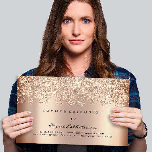 Aftercare Instruction Lash Rose Gold Glitzer Elega Visitenkarte