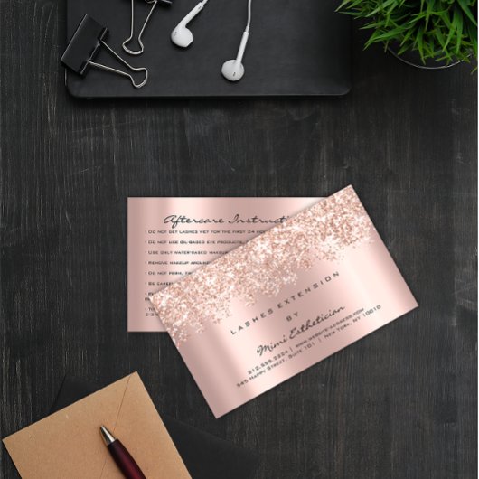 Aftercare Instruction Lash Rose Gold Glitzer Spark Visitenkarte