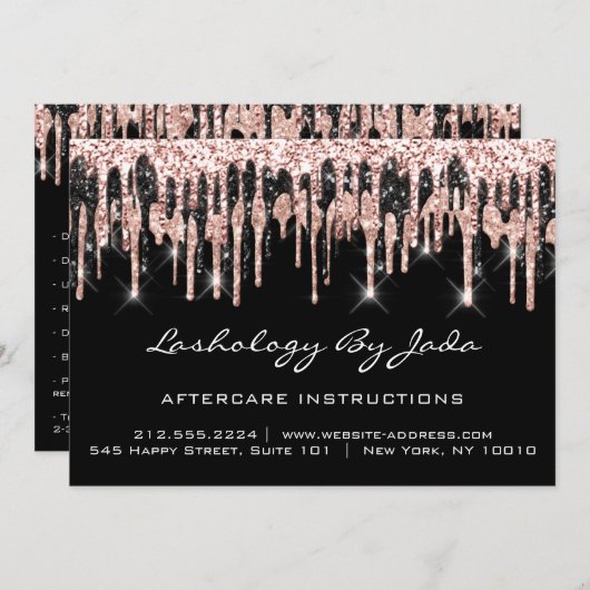 Aftercare Instructions Lashes Back Rose Gold Tropf Einladung (Vorne/Hinten)