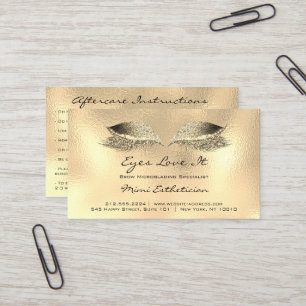 Aftercare Instructions Lashes Metallglas Gold Visitenkarte