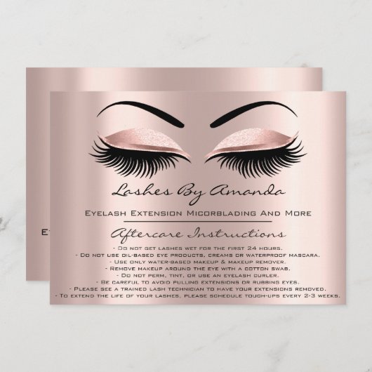 Aftercare Instructions Lashes Rose Brows Makeup Einladung (Vorne/Hinten)