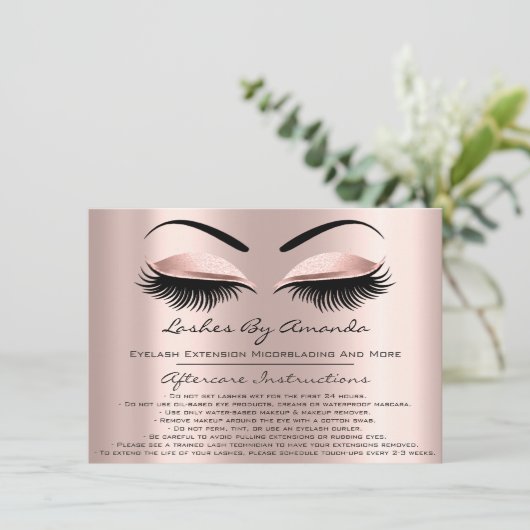 Aftercare Instructions Lashes Rose Brows Makeup Einladung (Stehend Vorderseite)