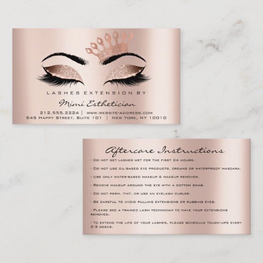 Aftercare Instructions Lashes Rose Crown Visitenkarte (Vorne/Hinten)