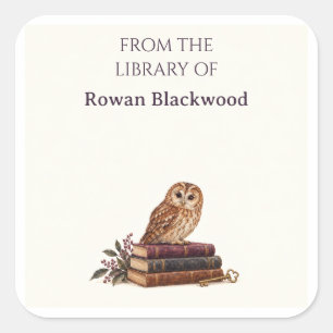 Afterdark Library Owl Halloween Bookplate Aufklebe Quadratischer Aufkleber