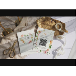 Afterglow Garden Floral Heart QR Code Wedding RSVP Karte