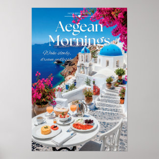 Ägäische Morgen Santorin Blaue Kuppel Szenische Ku Poster