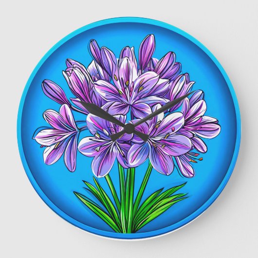 Agapanthus-Blume Elegante Blaue Botanische Blüte Große Wanduhr (Vorderseite)