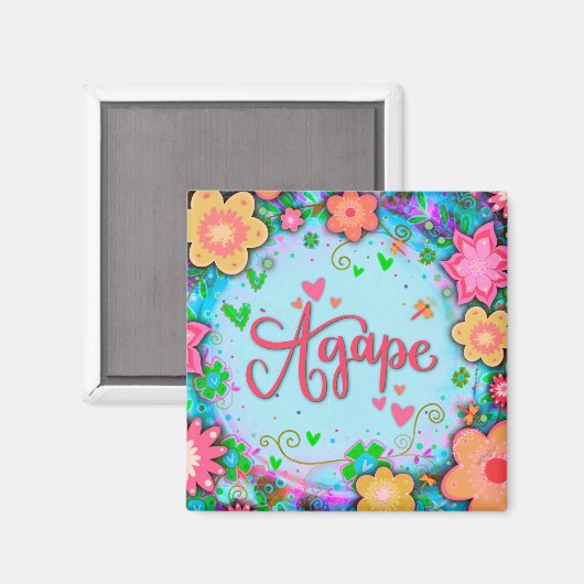 Agape Fun Floral Blue Modern Inspirivity Magnet (Vorderseite/Rückseite)