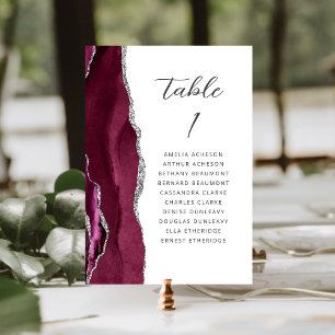 Agat Burgund Silber Moderne Schrift Hochzeit Tischnummer