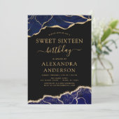 Agate 16 . Geburtstag 16 Navy Blue Gold Einladung (Stehend Vorderseite)