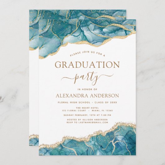 Agate Abschluss 2022 Aquamarines blaues Türkis Einladung (Vorne/Hinten)
