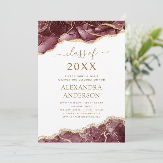 Agate Abschluss Class of 2022 Burgund Einladung (Stehend Vorderseite)