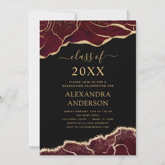 Agate Abschluss Class of 2023 Burgund Einladung (Vorderseite)