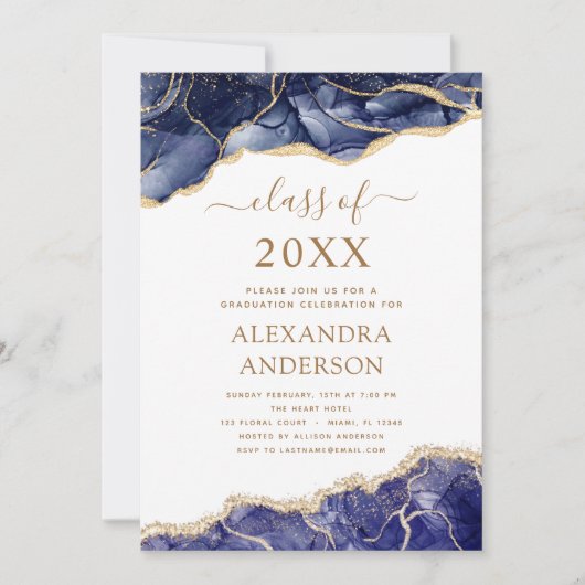 Agate Abschluss Class of 2023 Navy Blue Einladung (Vorderseite)