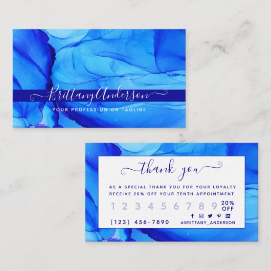 Agate Abstrakt Blue Custom Customer Loyalty Card Treuekarte (Vorne/Hinten)