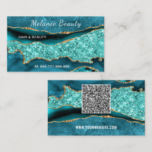 Agate Aqua Blue Türkise QR Code Business Card Visitenkarte