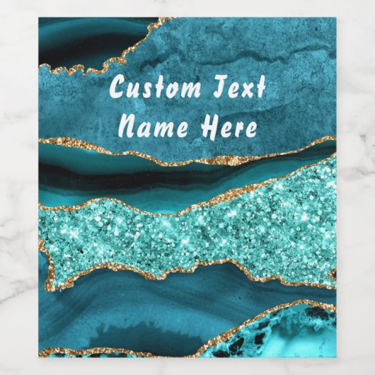 Agate Aquamarin Blue Gold Aqua Benutzerdefinierter Weinetikett (Einzelnes Label)
