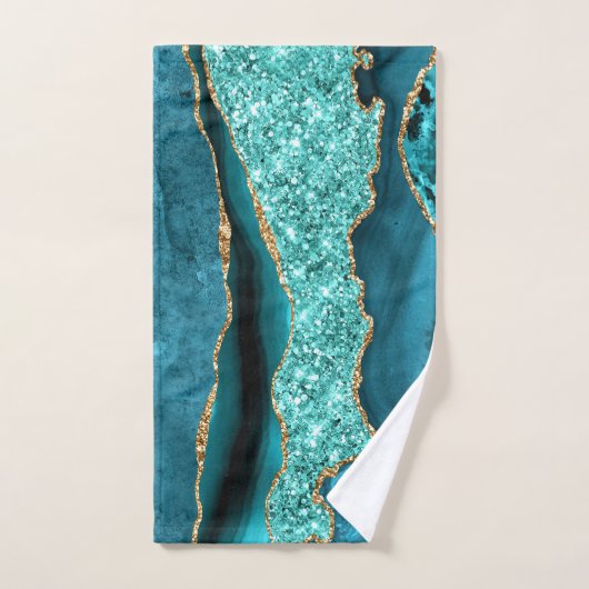 Agate Aquamarin Blue Gold Aqua Türkis Badetücher Badhandtuch Set (Handtuch)