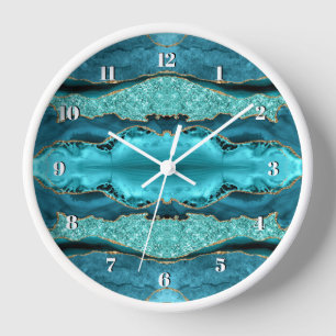 Agate Aquamarin Blue Gold Aqua Türkische Wall Uhr