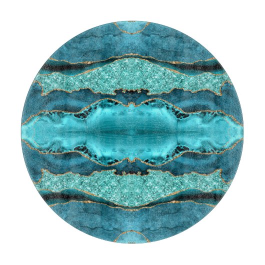 Agate Aquamarin Blue Gold Aqua Türkisches Cutting  Schneidebrett (Vorderseite)