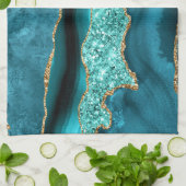 Agate Aquamarin Blue Gold Aqua Türkisches Küchentu Geschirrtuch (Gefaltet)