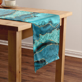Agate Aquamarin Blue Gold Aqua Turquoise Table Run Kurzer Tischläufer
