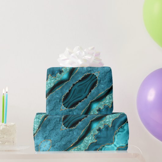 Agate Aquamarin Blue Gold Aqua Wrapping Paper Geschenkpapier (Partygeschenke)