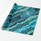 Agate Aquamarin Blue Gold Aqua Wrapping Paper Geschenkpapier (Ungerollt)