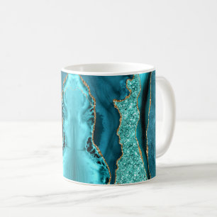 Agate Aquamarin Blue Gold Glitzer Aqua Türkis Tass Kaffeetasse