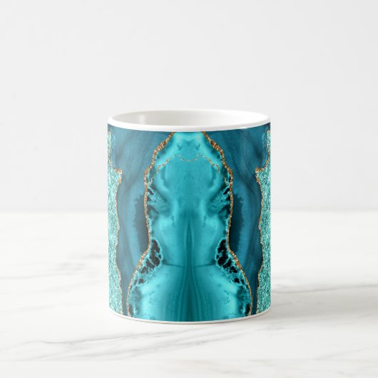 Agate Aquamarin Blue Gold Glitzer Aqua Türkis Tass Kaffeetasse (Mittel)